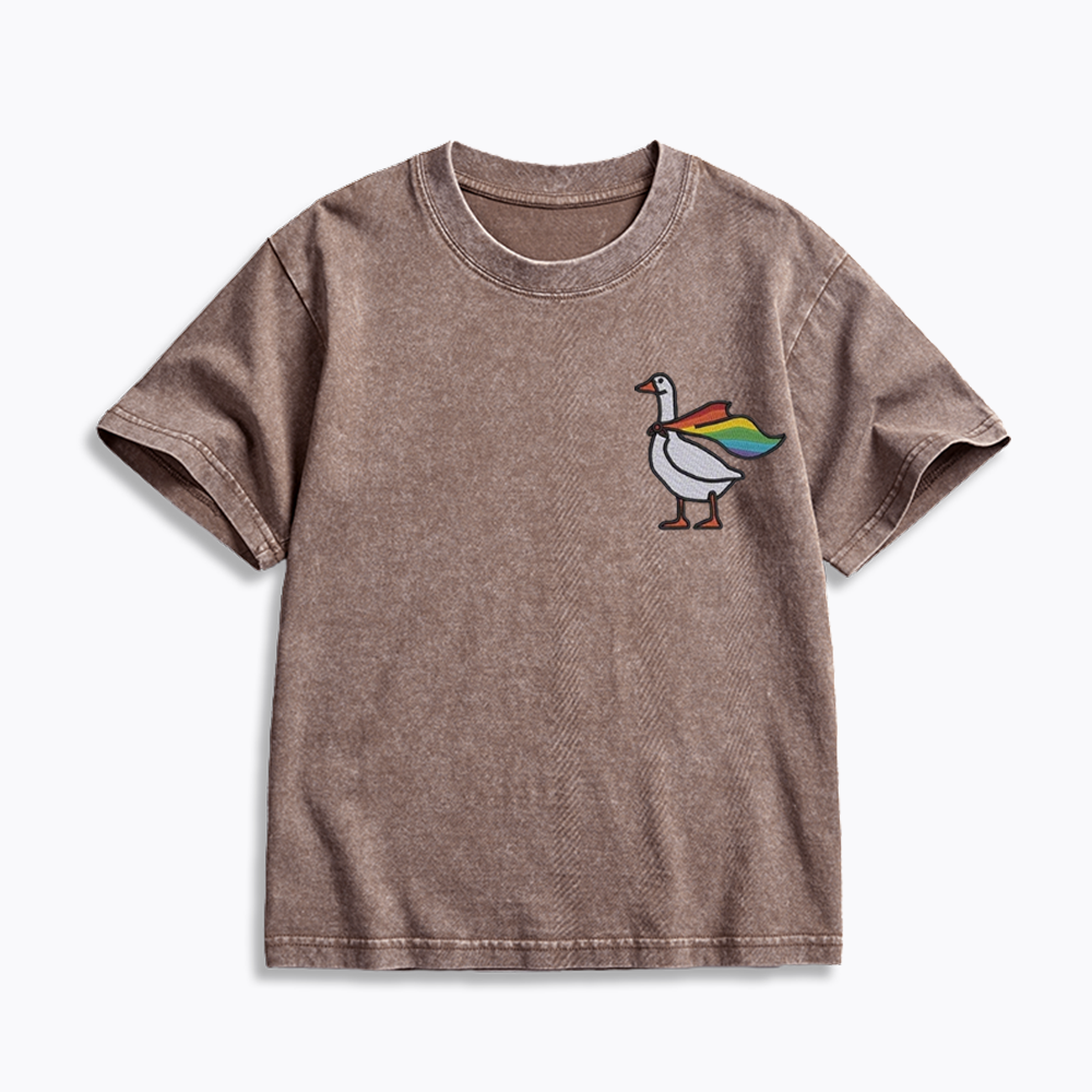 Rainbow Goose LGBTQ Kids Washed T-Shirt
