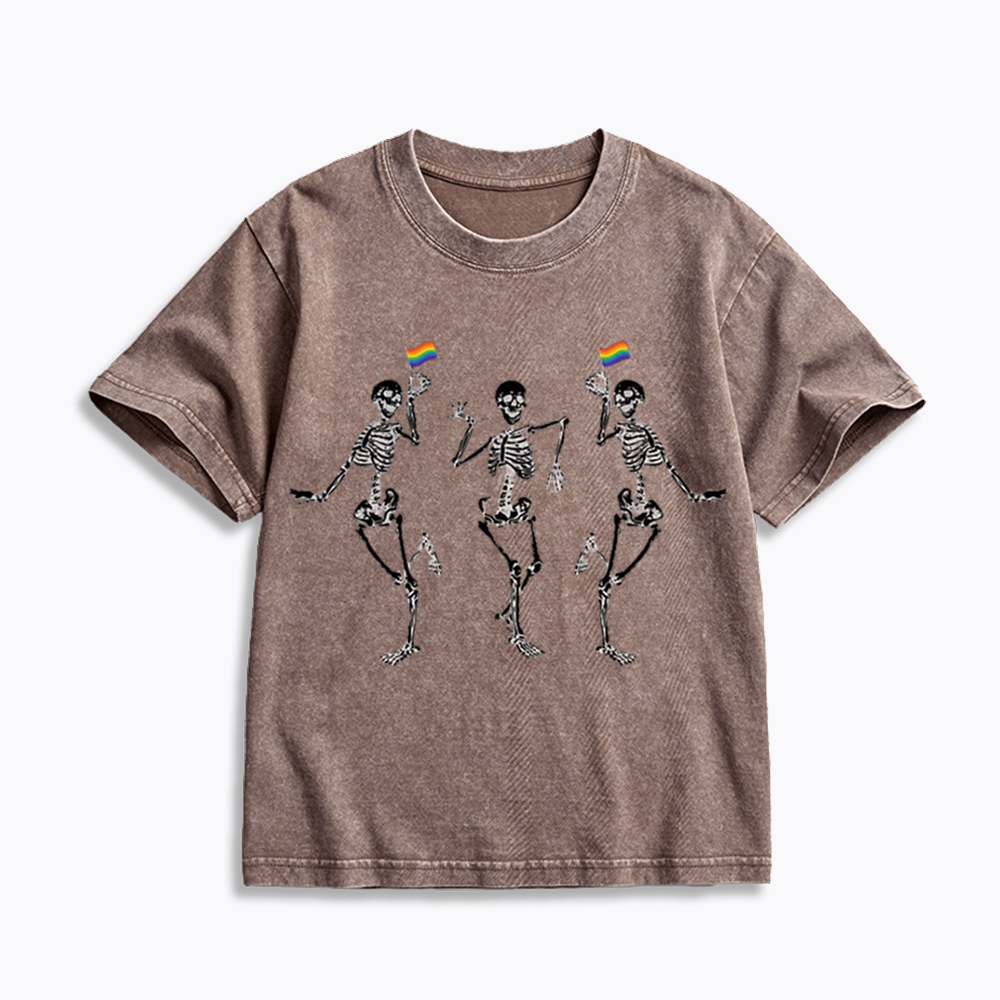 pride dancing skeleton Kids Washed T-Shirt