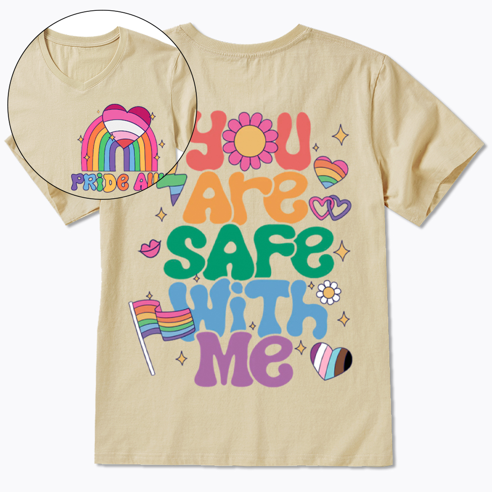 You Are Safe With Me Pride Ally V-Neck Classic T-Shirt