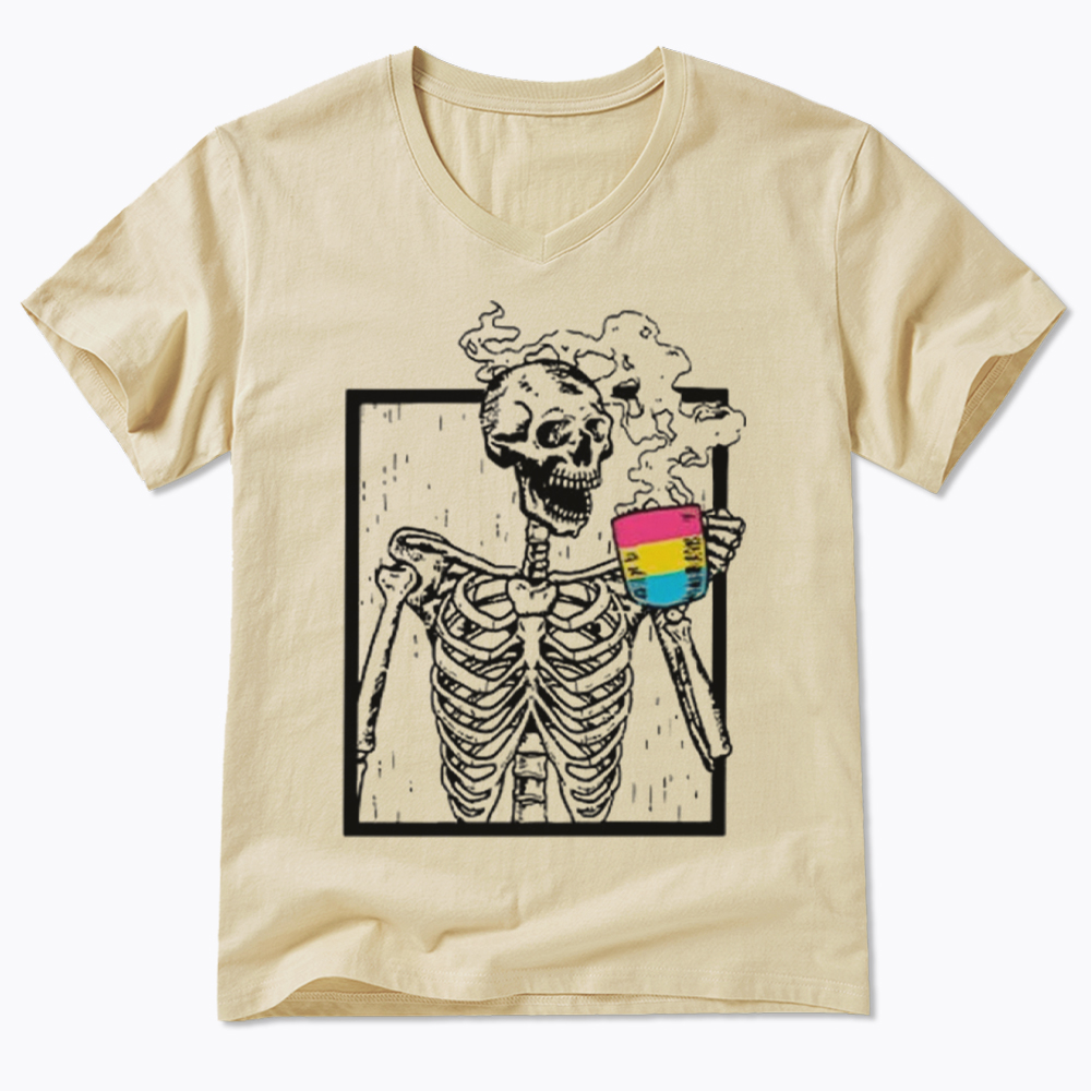 Pansexual Skeleton Drinking Coffee V-Neck Classic T-Shirt