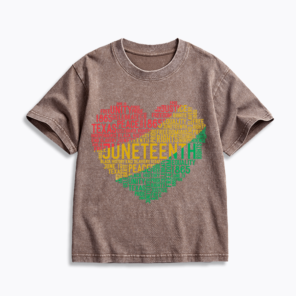 Juneteenth Heart Black History Kids Washed T-Shirt
