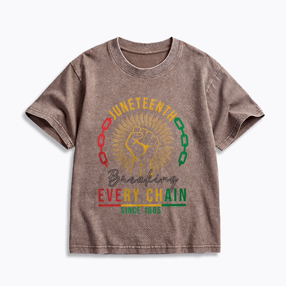 Breaking Every Chain Juneteenth Kids Washed T-Shirt