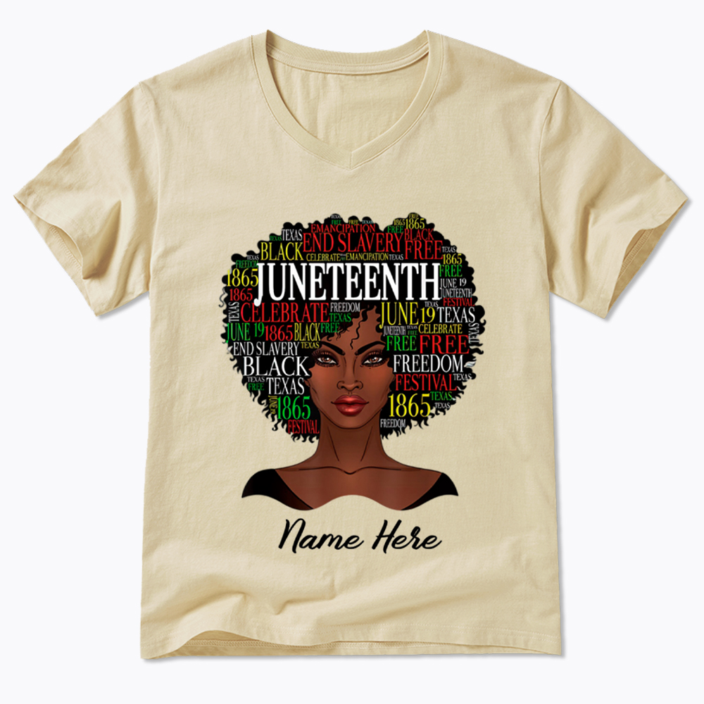 Personalized Juneteenth Black Women Natural Hair V-Neck Classic T-Shirt