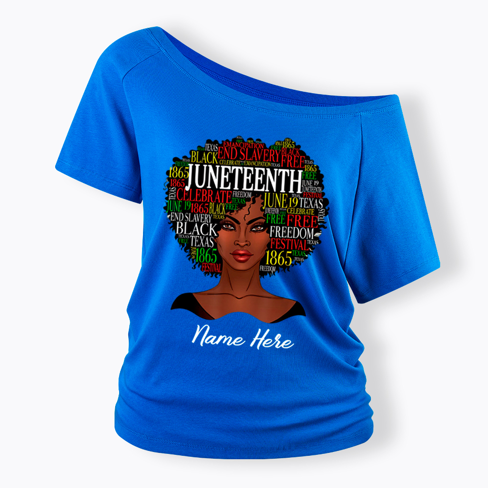 Personalized Juneteenth Black Women Natural Hair Off Shoulder T-shirt