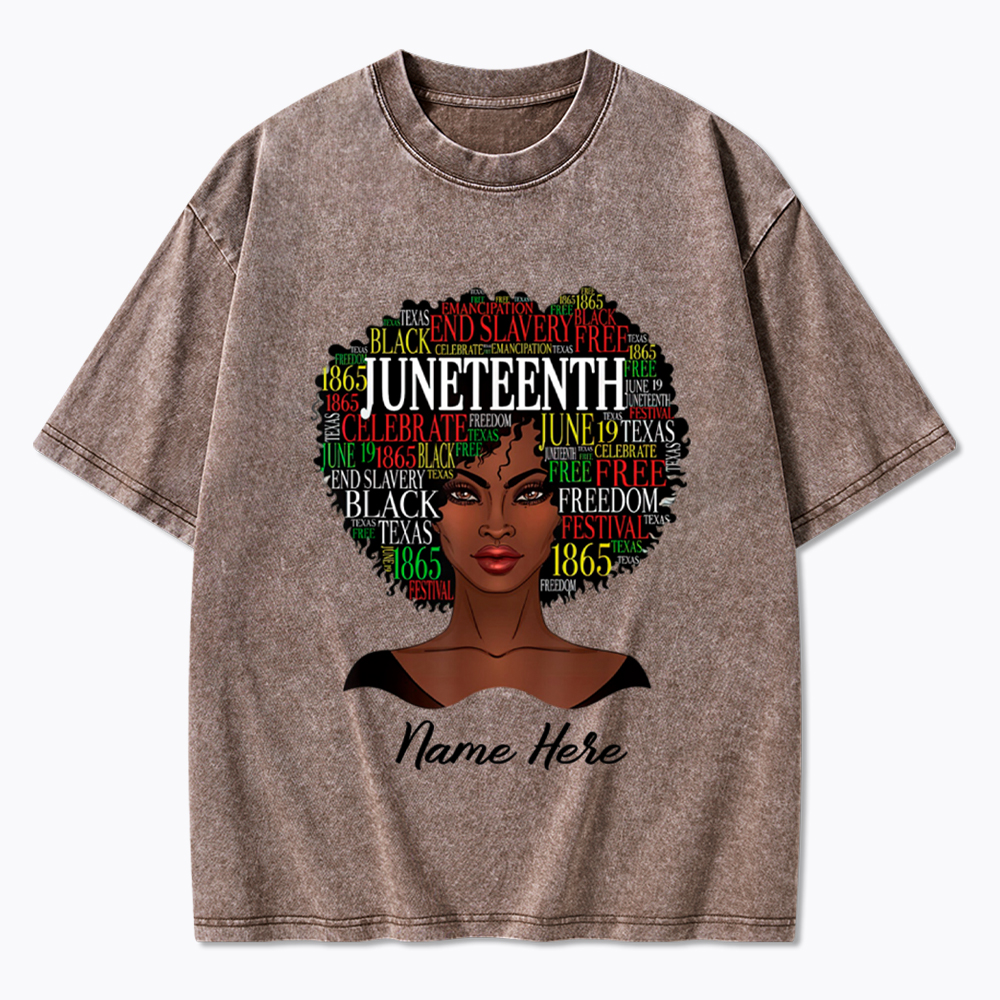 Personalized Juneteenth Black Women Natural Hair Washed T-Shirt