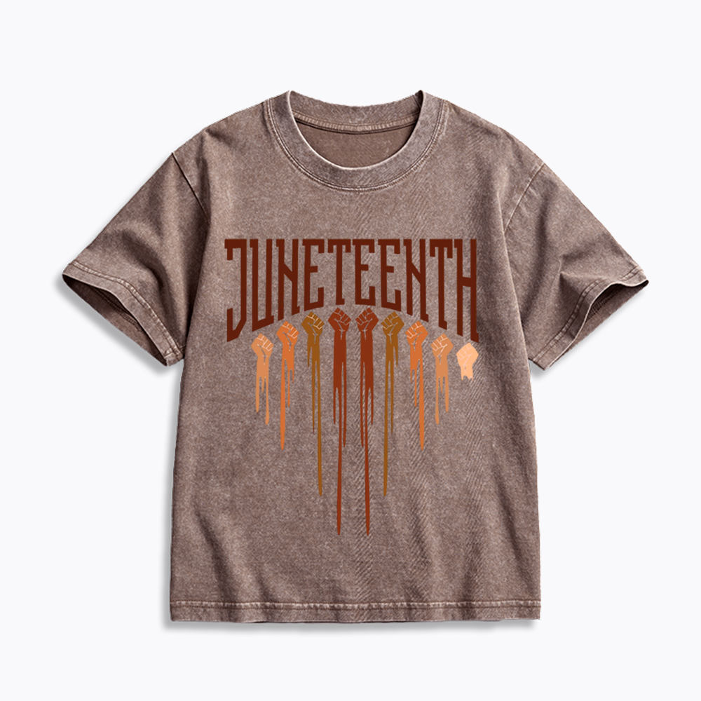 Different Races Skin Juneteenth Kids Washed T-Shirt