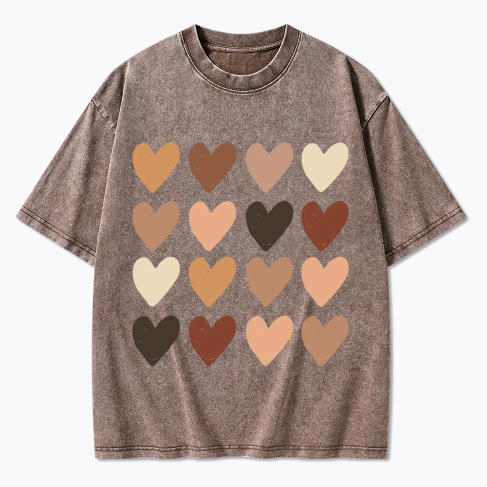 Skin Tone Hearts Racial Equality Washed T-Shirt