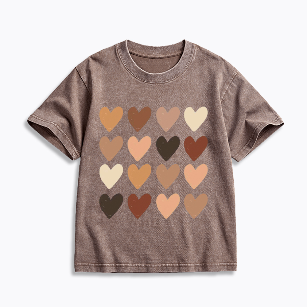 Skin Tone Hearts Racial Equality Kids Washed T-Shirt