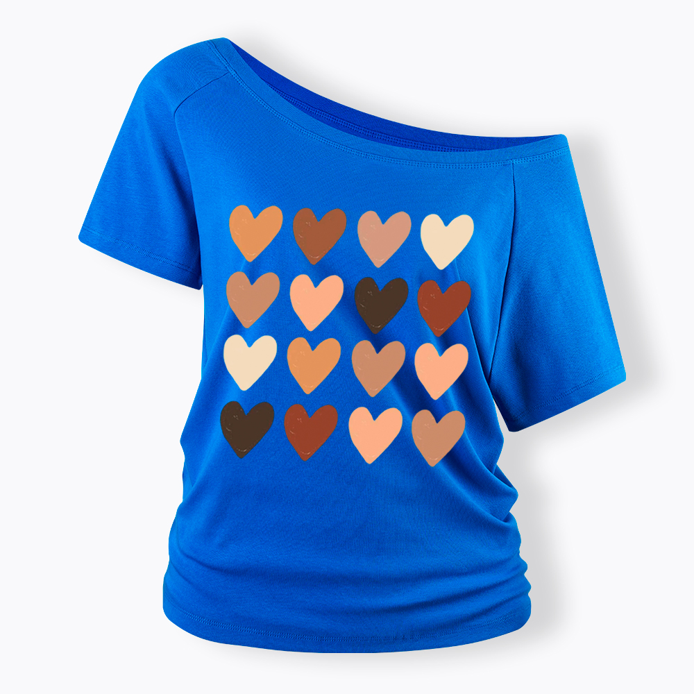 Skin Tone Hearts Racial Equality Off Shoulder T-shirt