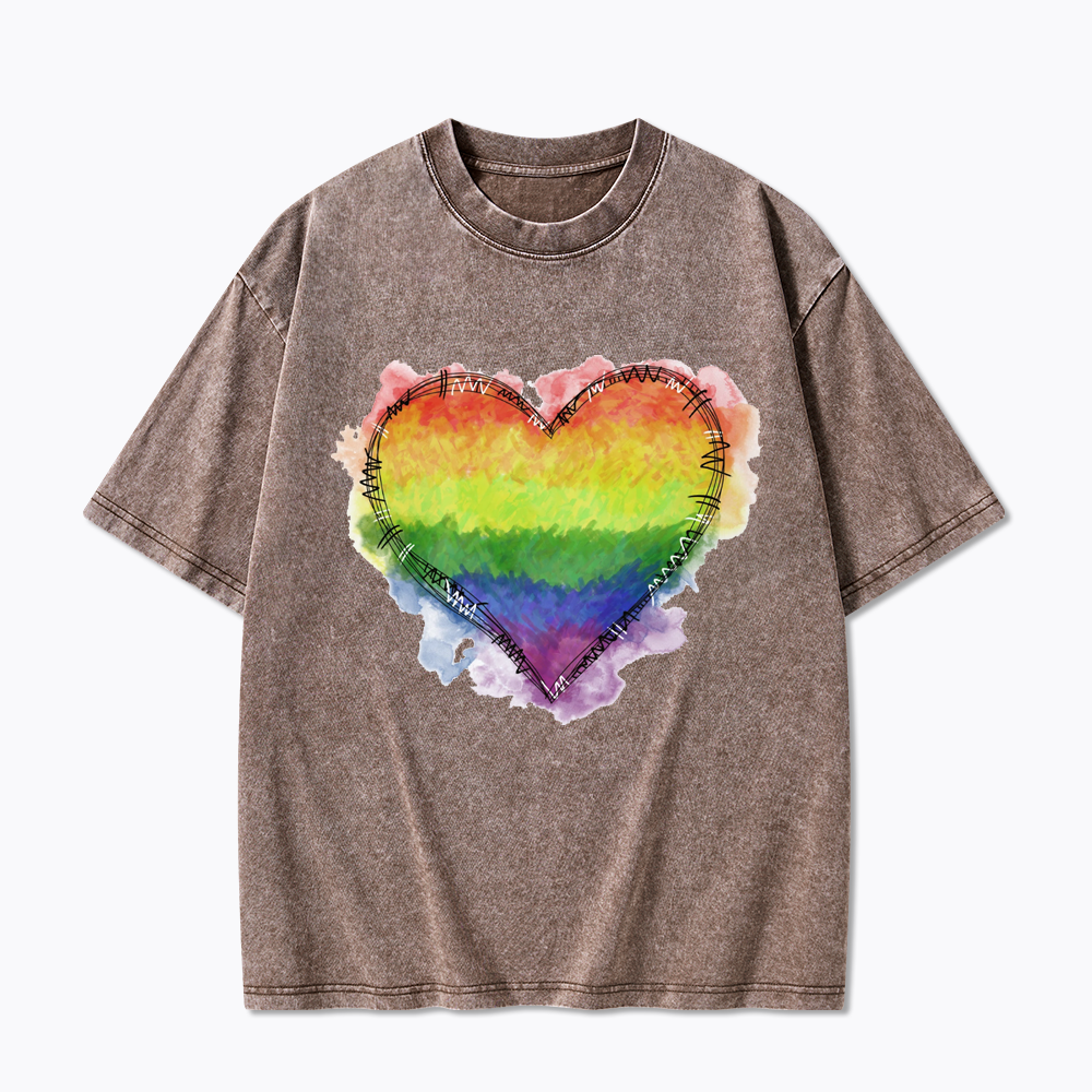 Rainbow Heart Washed T-Shirt