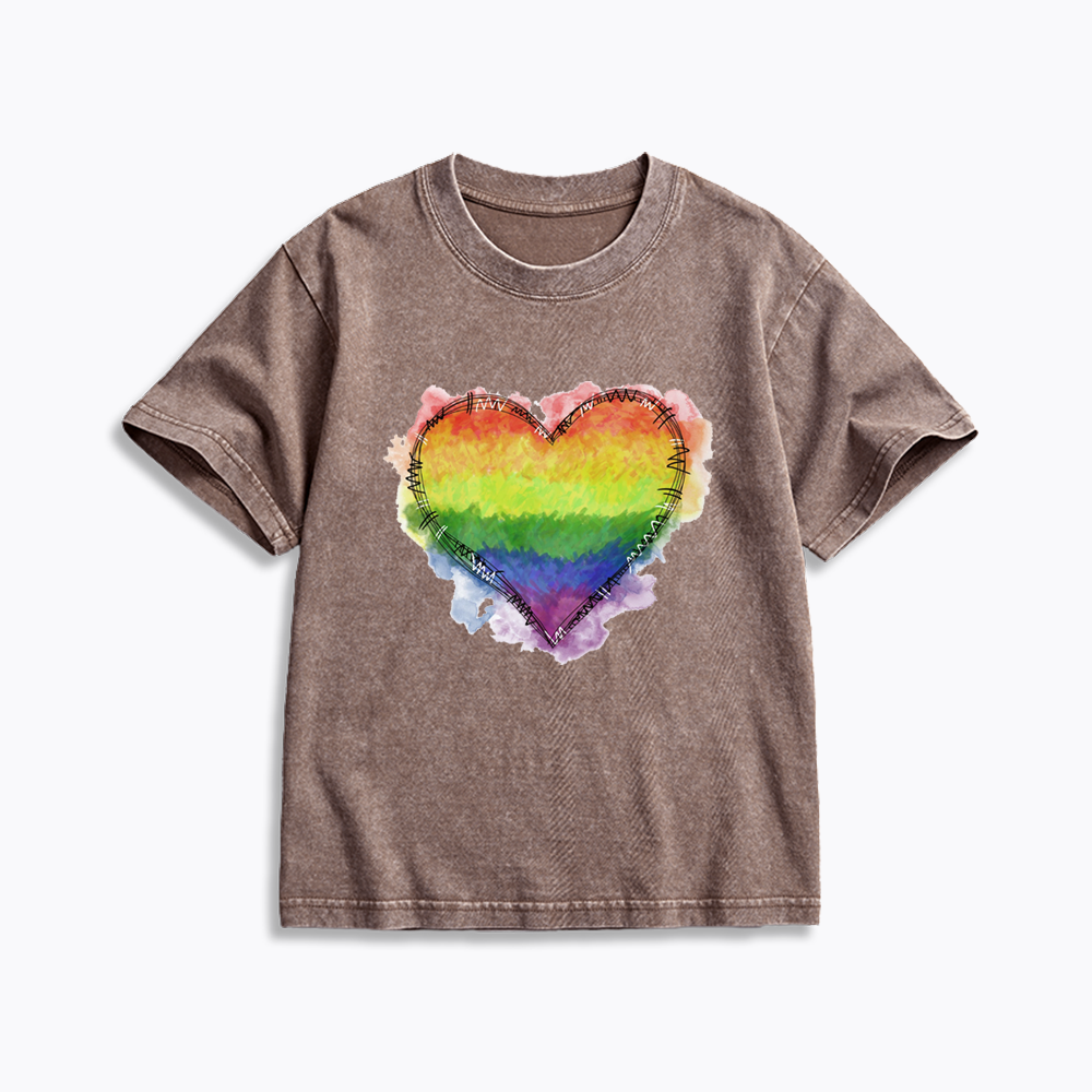 Rainbow Heart Kids Washed T-Shirt