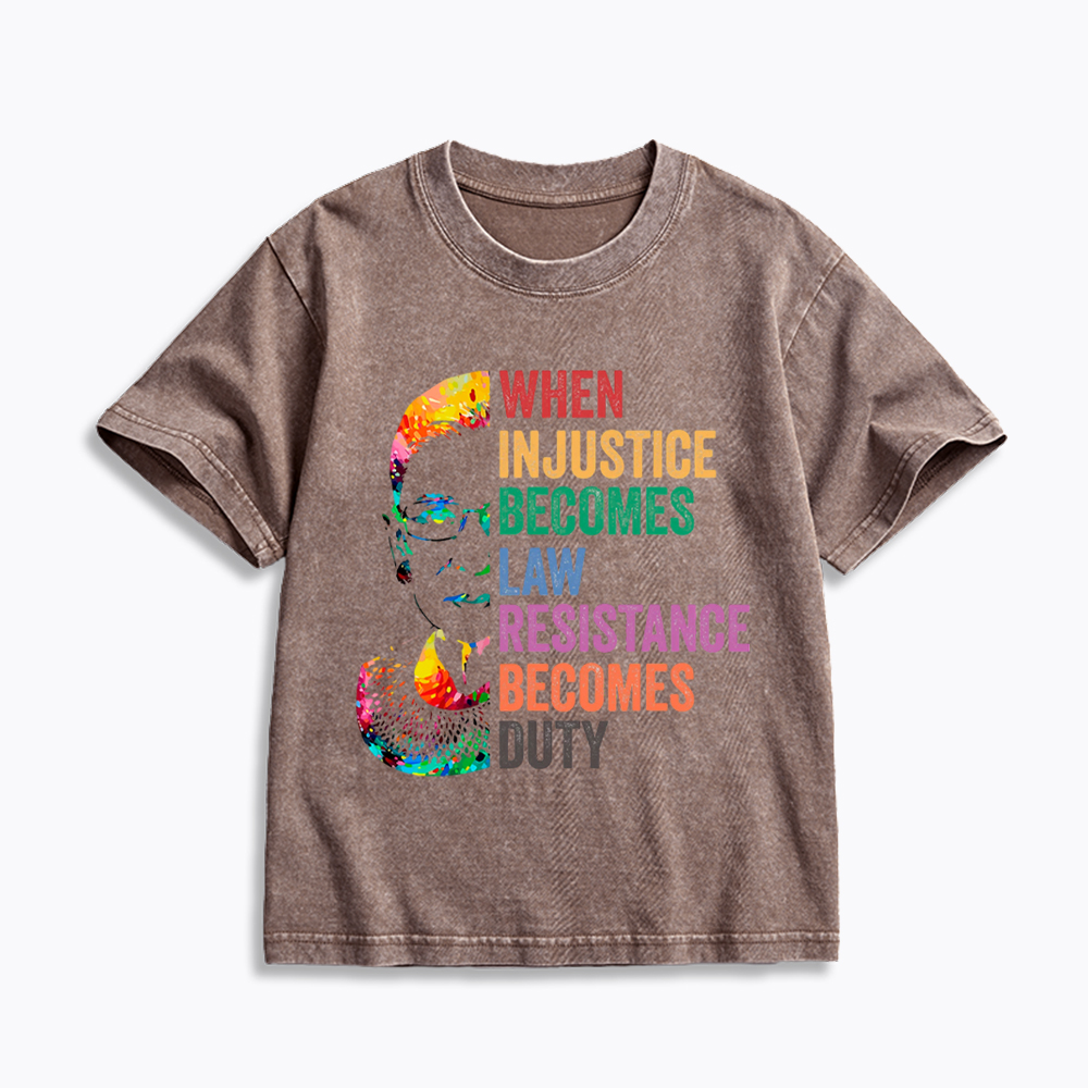 RBG When Injustice Becomes Law Resistance Becomes Duty Kids Washed T-Shirt