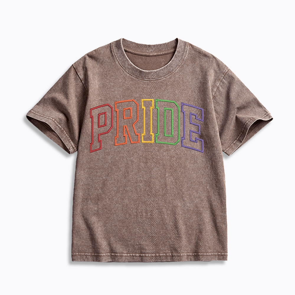 Embroidered Pride Kids Washed T-Shirt 