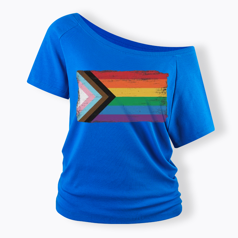 Progress Pride Flag Off Shoulder T-shirt