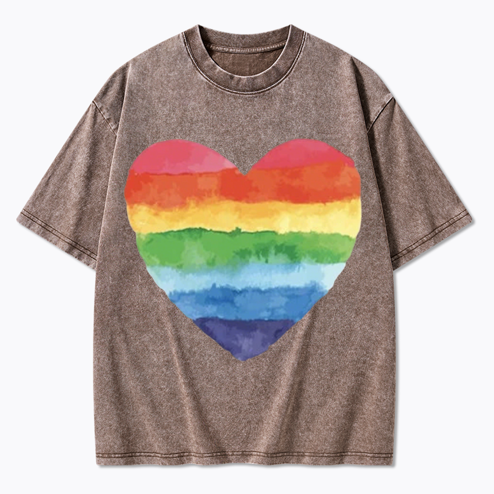 Watercolor Rainbow Heart Washed T-Shirt