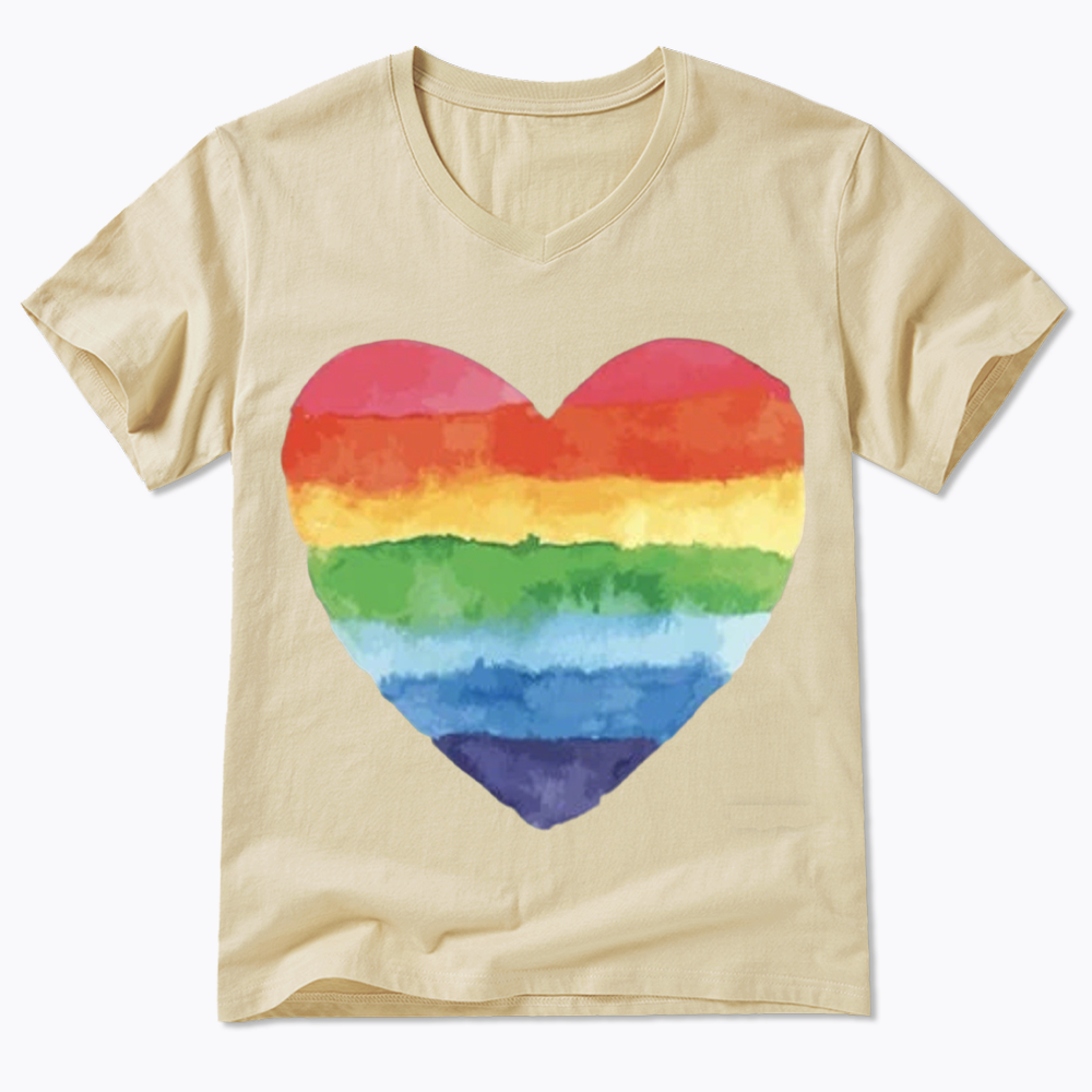 Watercolor Rainbow Heart V-Neck Classic T-Shirt
