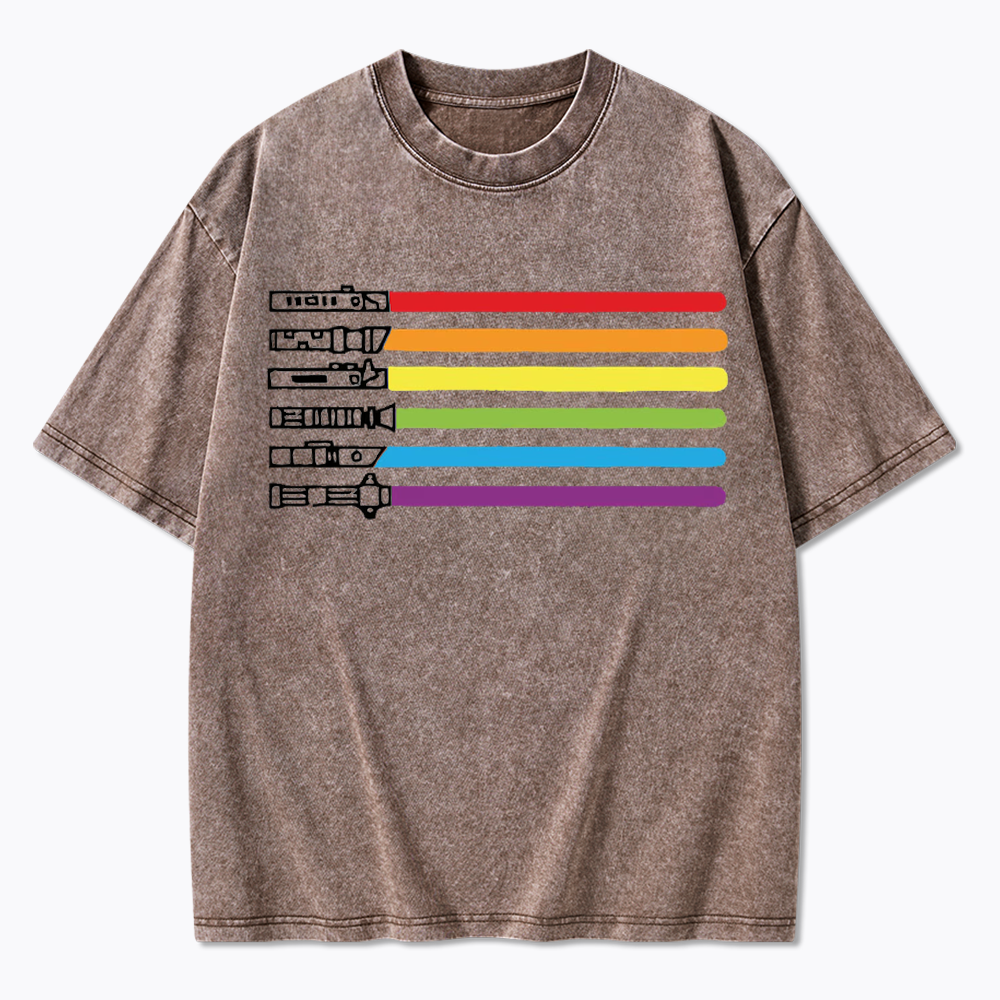 Rainbow Lightsaber Washed T-Shirt