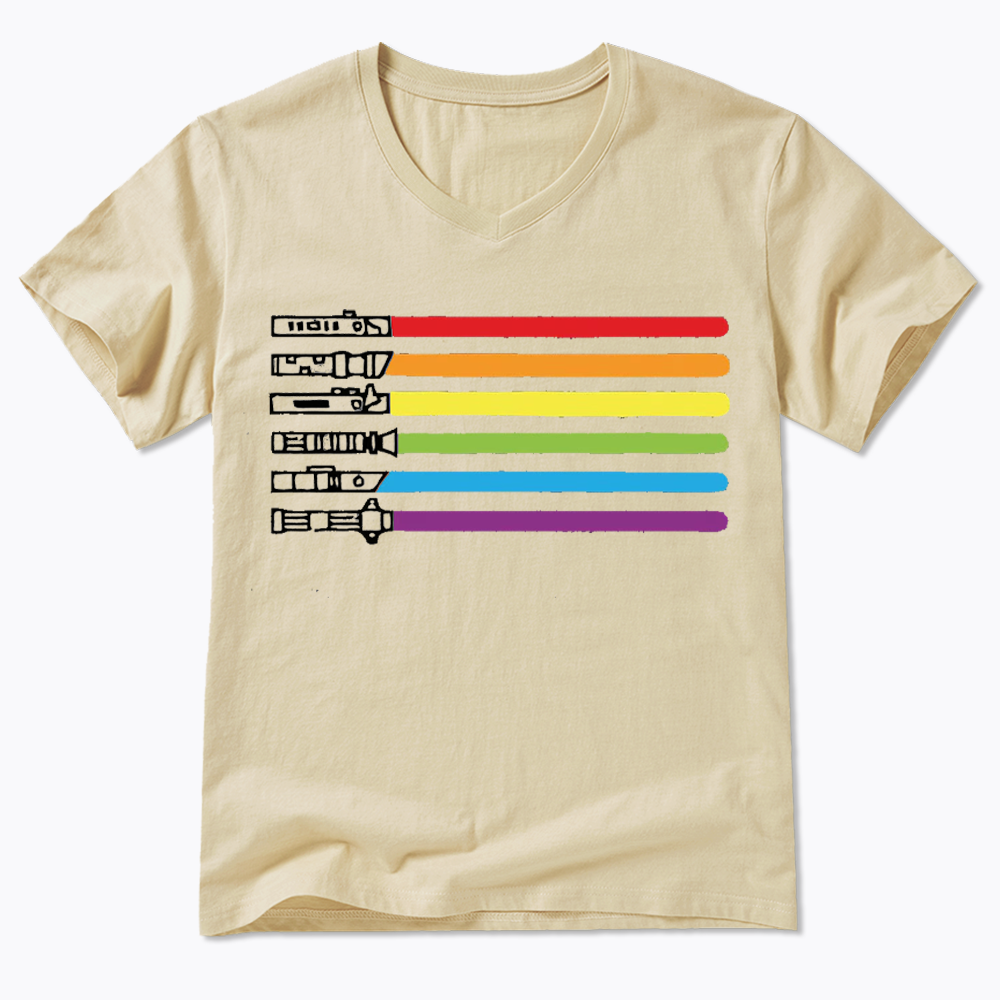 Rainbow Lightsaber V-Neck Classic T-Shirt