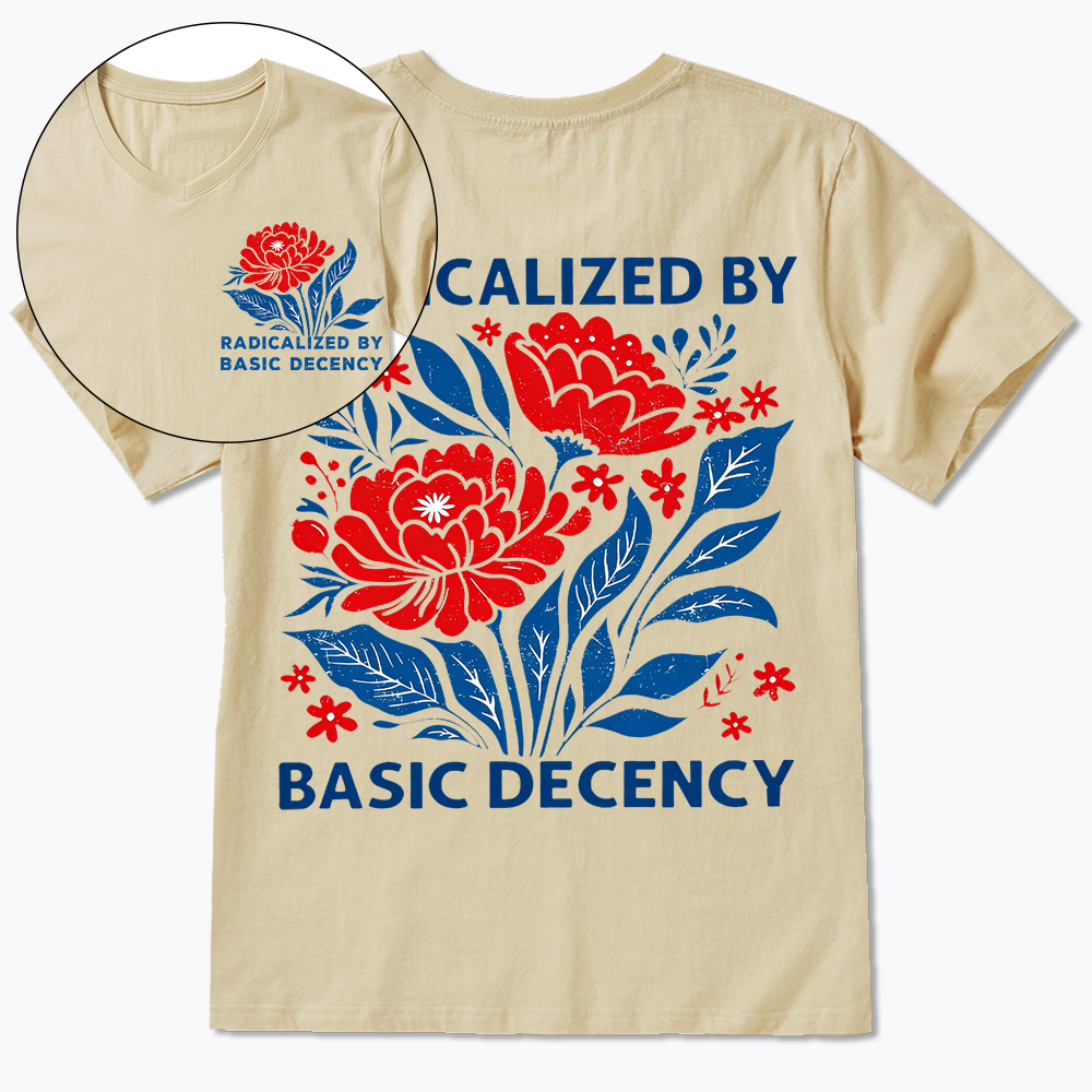 Radicalized by Basic Decency, Floral Graphic V-Neck Classic T-Shirt