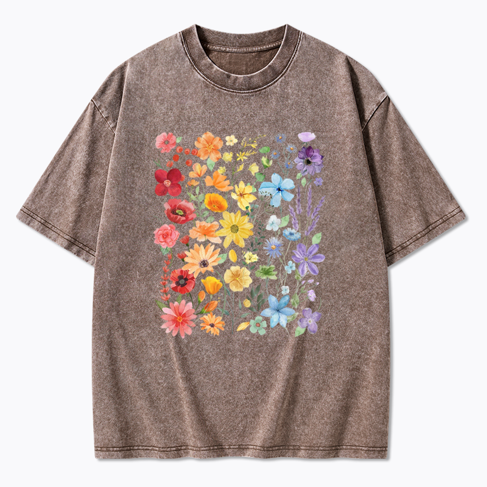 Rainbow Flowers Washed T-Shirt