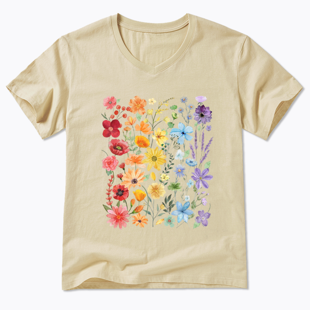 Rainbow Flowers V-Neck Classic T-Shirt