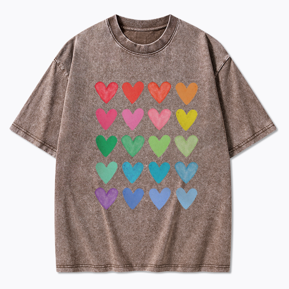 Rainbow Hearts Washed T-Shirt