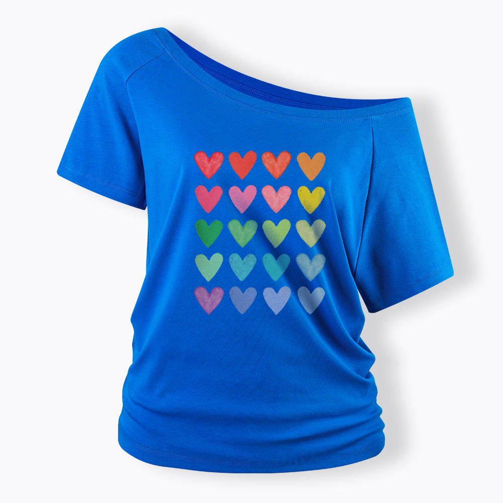 Rainbow Hearts Off Shoulder T-shirt