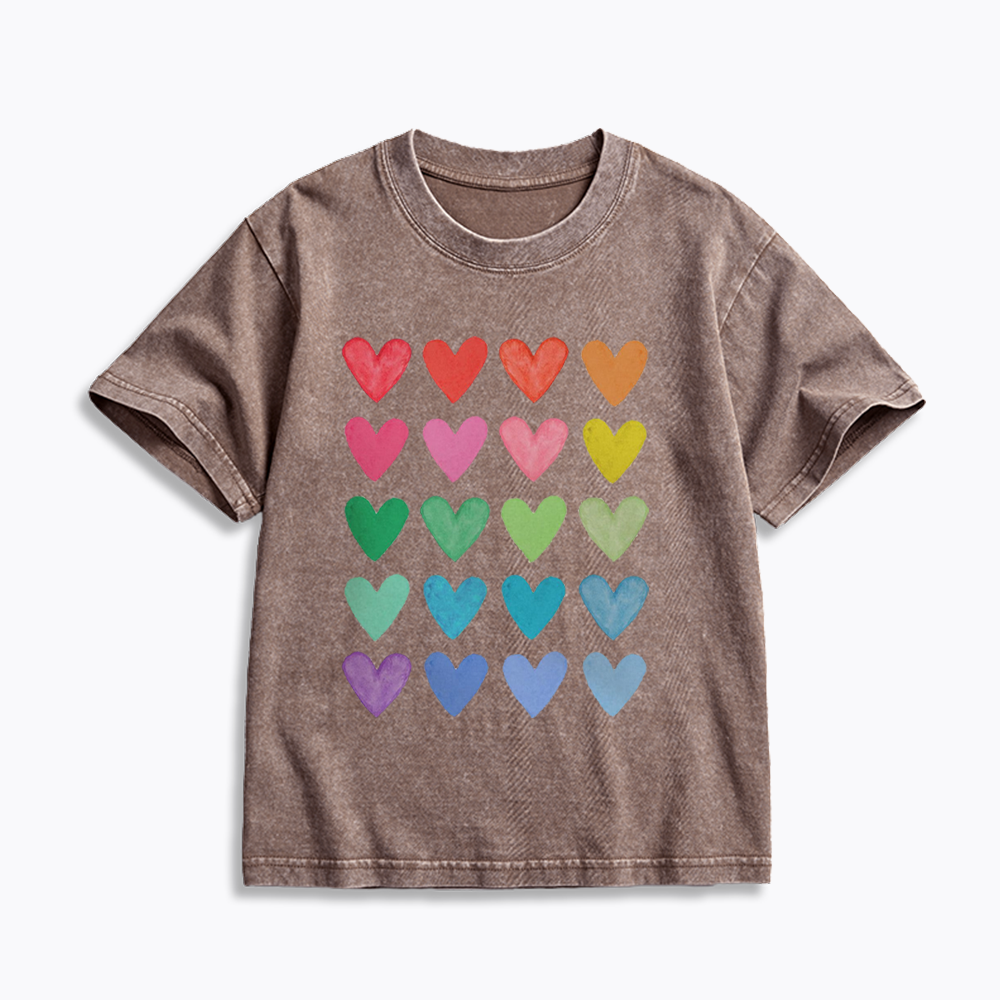 Rainbow Hearts Kids Washed T-Shirt