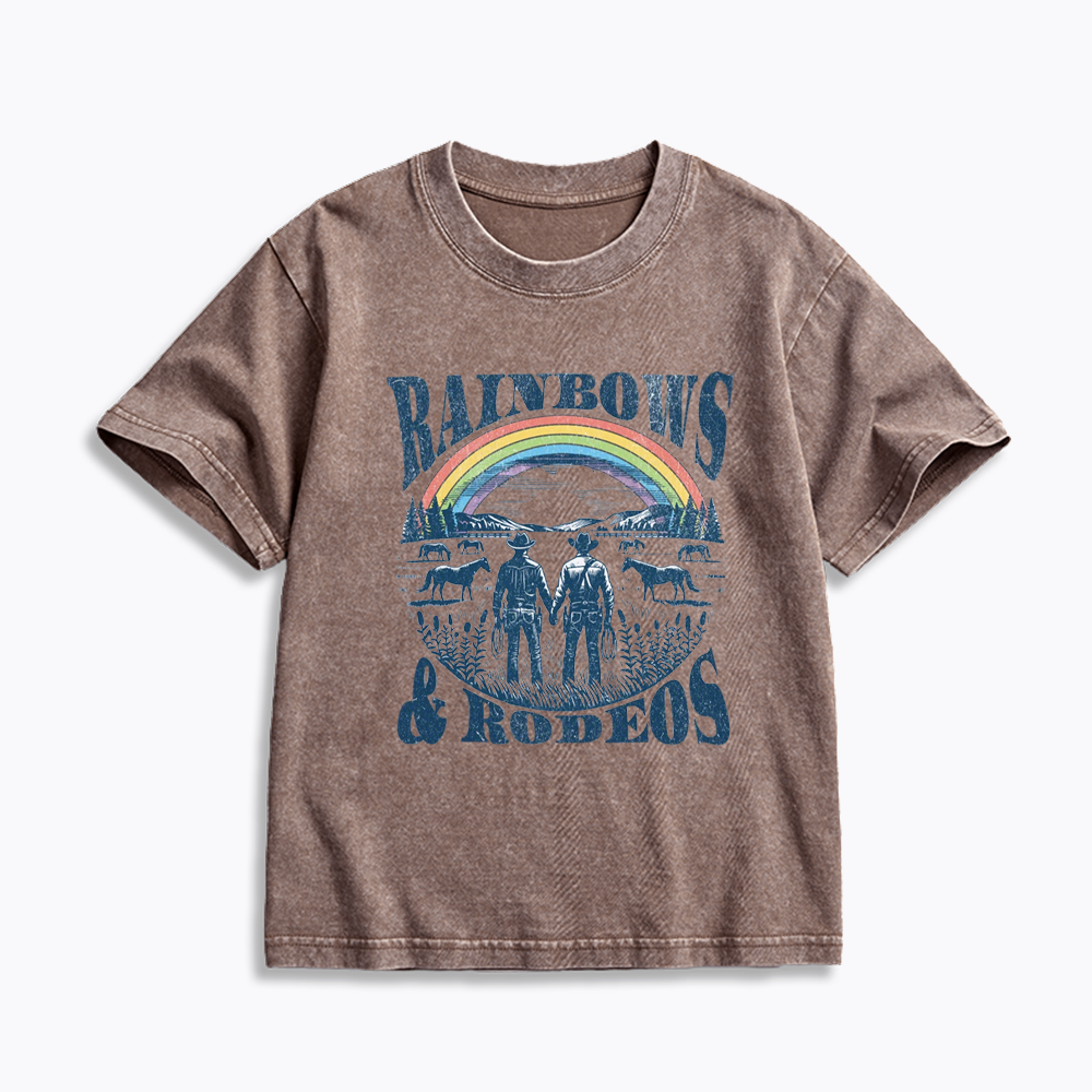 Rainbows Rodeo Kids Washed T-Shirt 