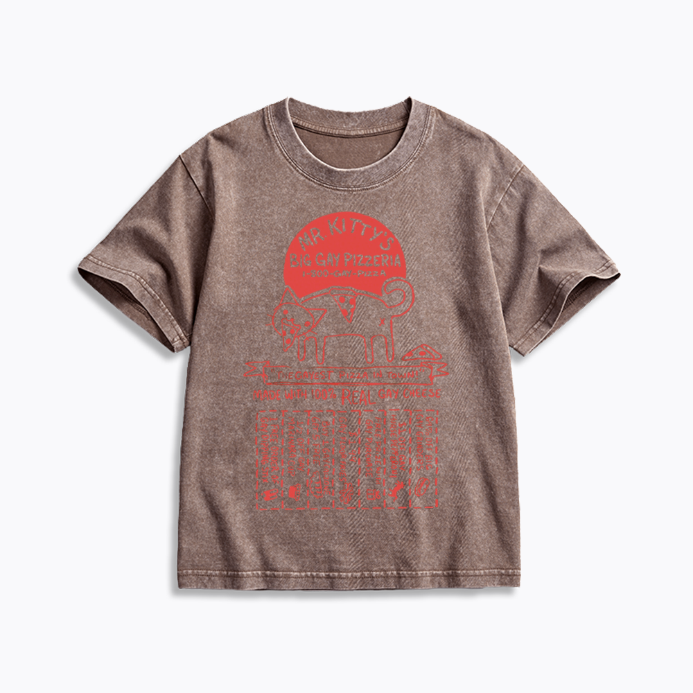 MR. KITTY’S BIG PIZZERIA Kids Washed T-Shirt