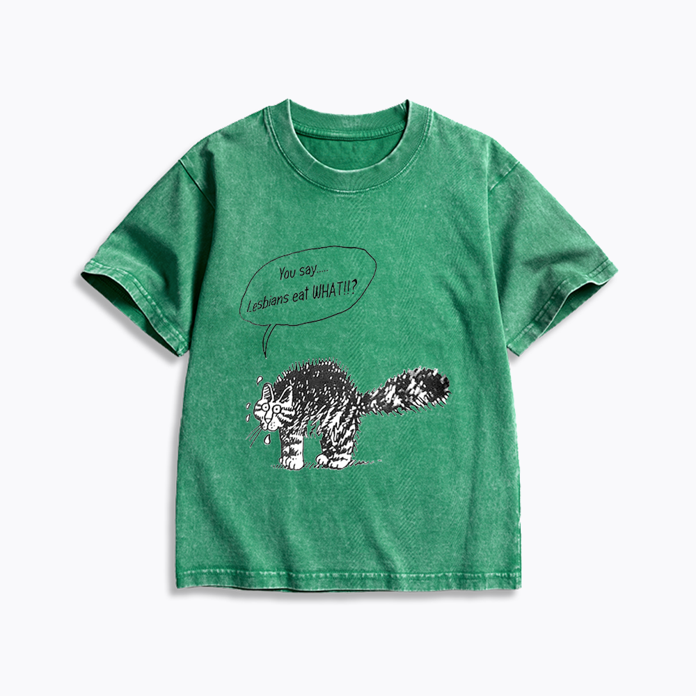 Cartoon Cat Kids Washed T-Shirt