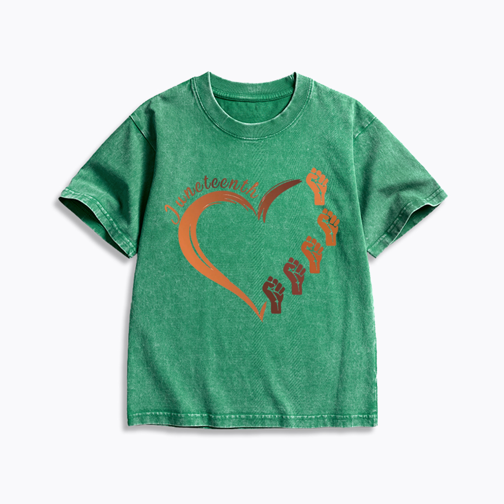 Juneteenth Heart Black Pride Kids Washed T-Shirt