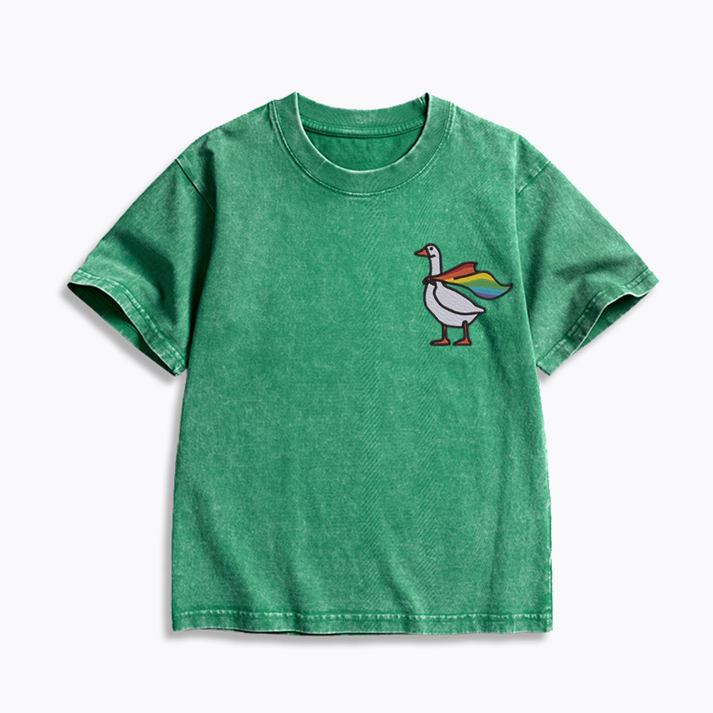 Rainbow Goose LGBTQ Kids Washed T-Shirt