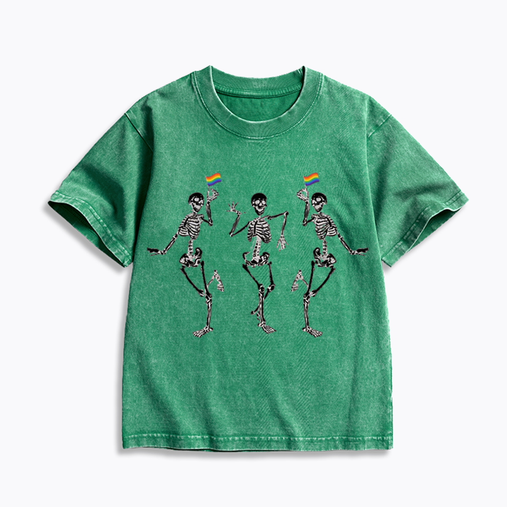 pride dancing skeleton Kids Washed T-Shirt