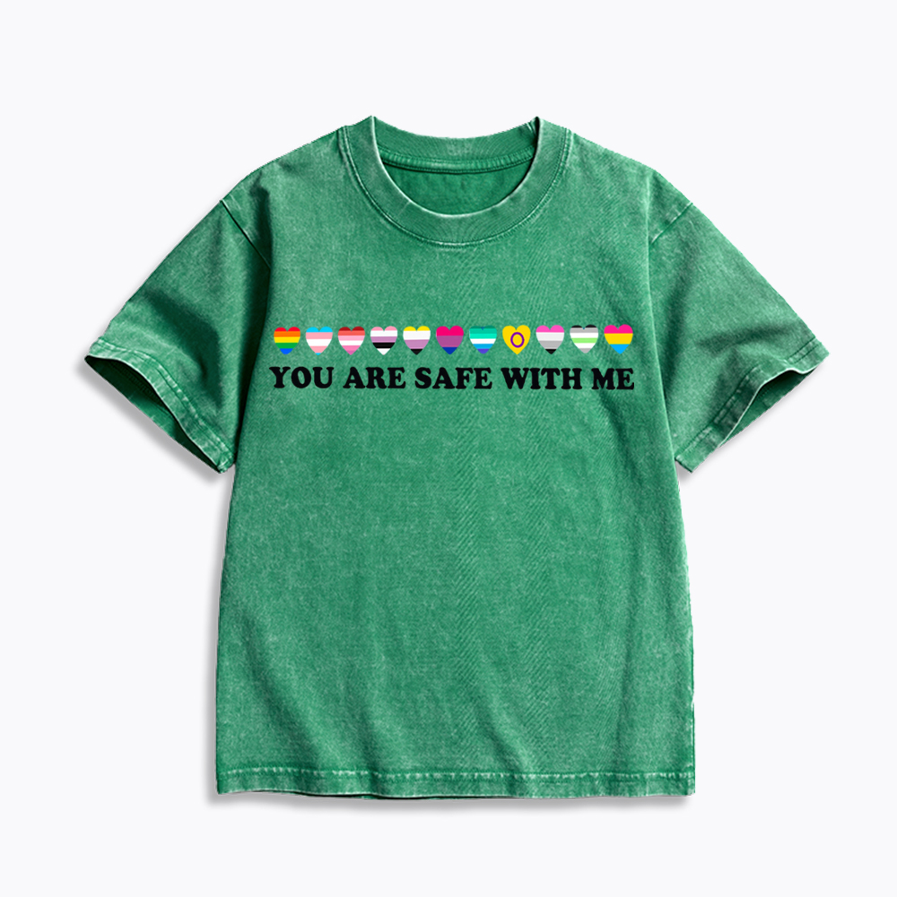 You Are Safe With Me Kids Washed T-Shirt