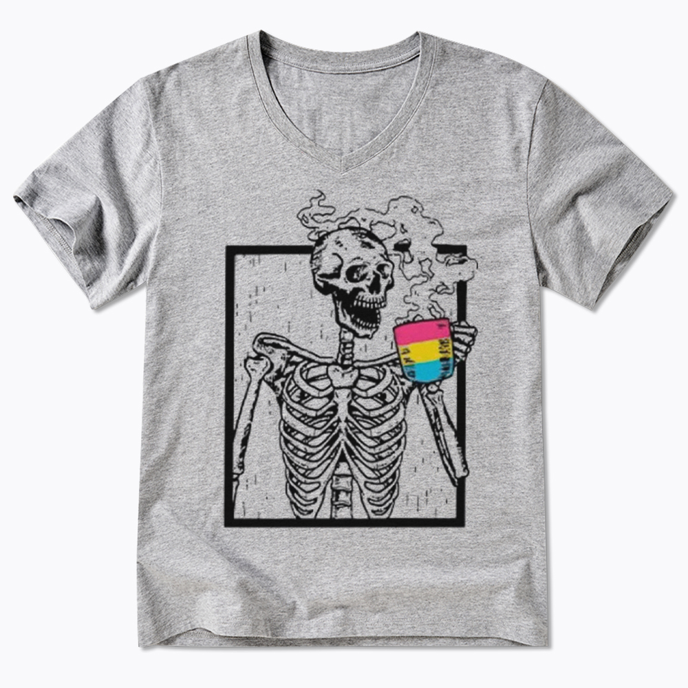 Pansexual Skeleton Drinking Coffee V-Neck Classic T-Shirt