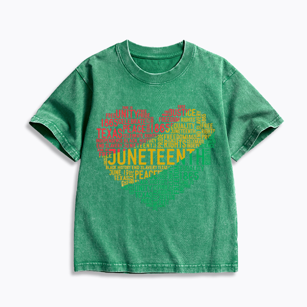 Juneteenth Heart Black History Kids Washed T-Shirt