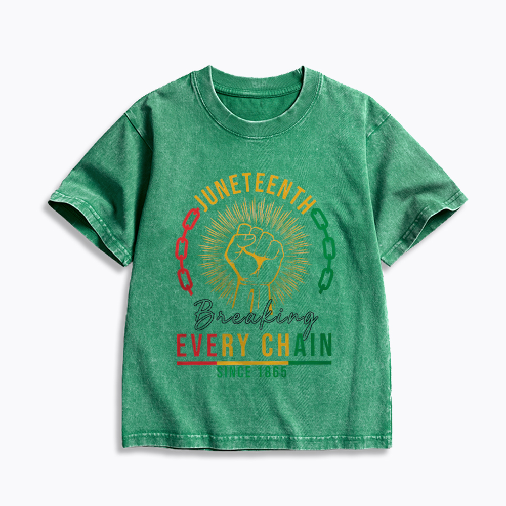 Breaking Every Chain Juneteenth Kids Washed T-Shirt