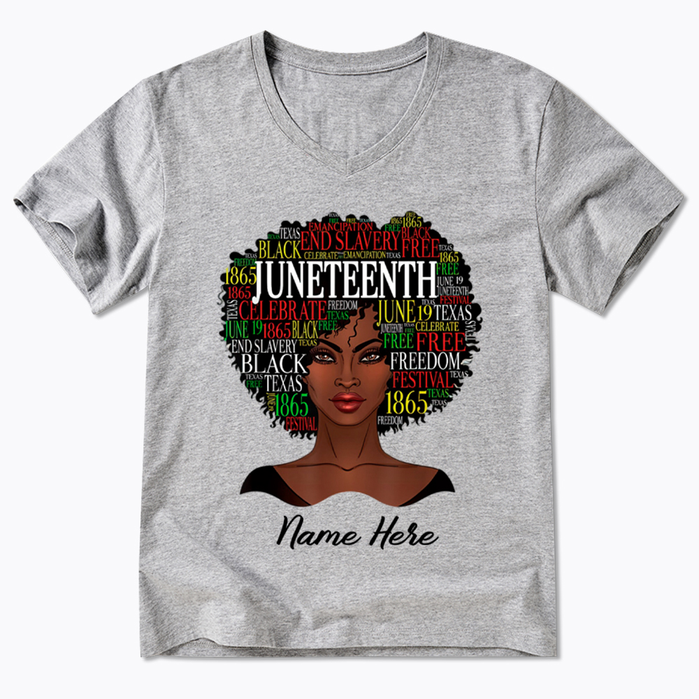 Personalized Juneteenth Black Women Natural Hair V-Neck Classic T-Shirt