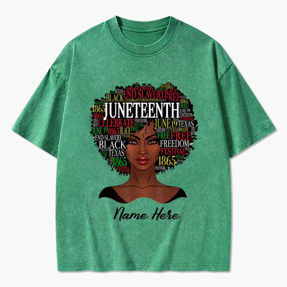 Personalized Juneteenth Black Women Natural Hair Washed T-Shirt