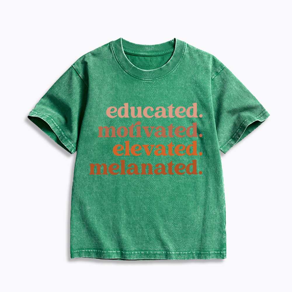 Educated Motivated Melanated Kids Washed T-Shirt