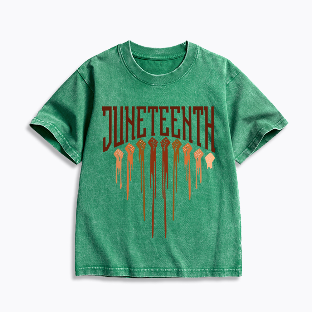 Different Races Skin Juneteenth Kids Washed T-Shirt