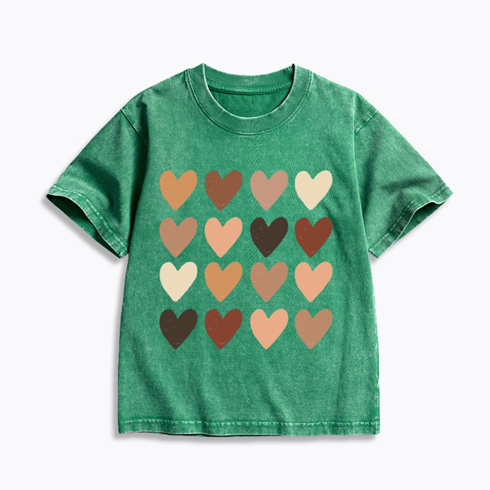 Skin Tone Hearts Racial Equality Kids Washed T-Shirt