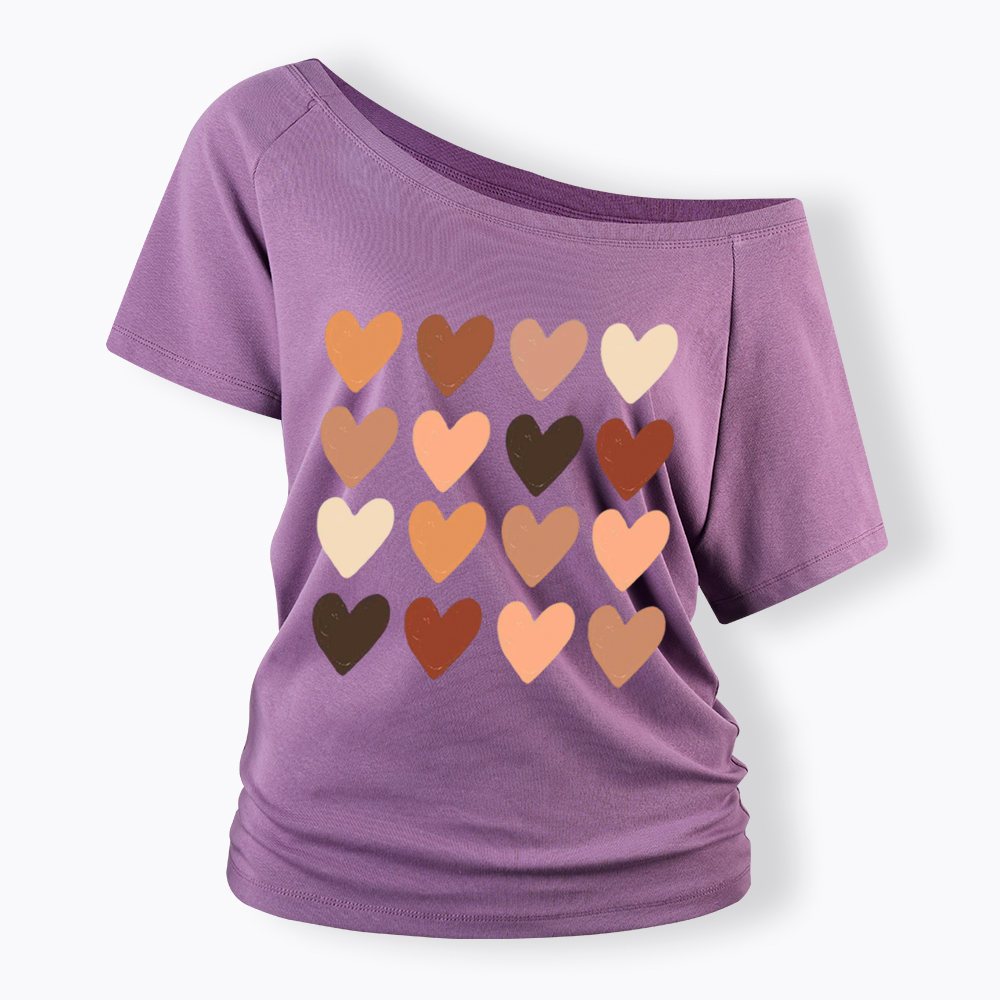 Skin Tone Hearts Racial Equality Off Shoulder T-shirt