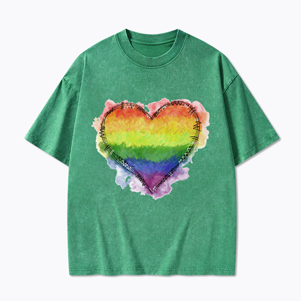 Rainbow Heart Washed T-Shirt