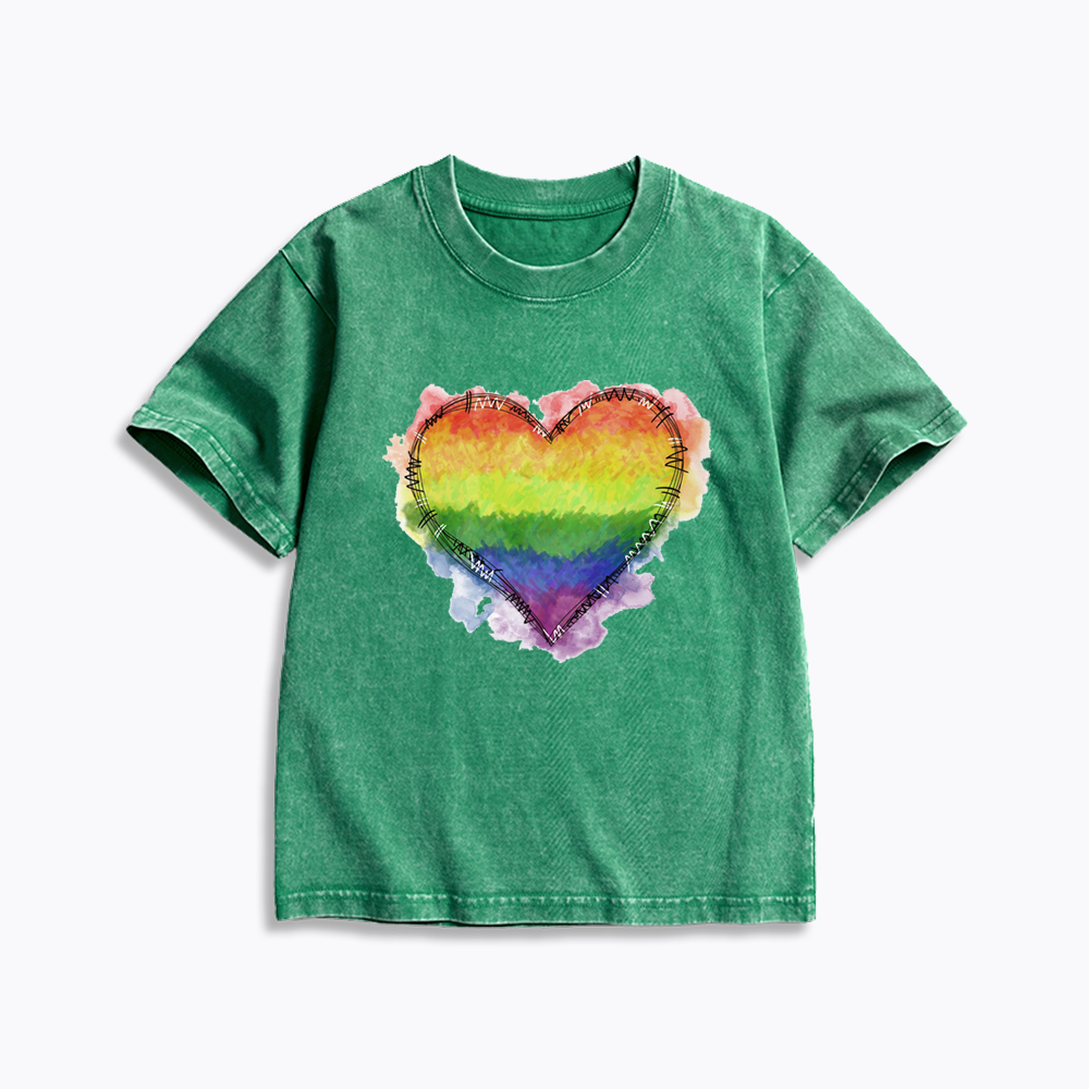 Rainbow Heart Kids Washed T-Shirt