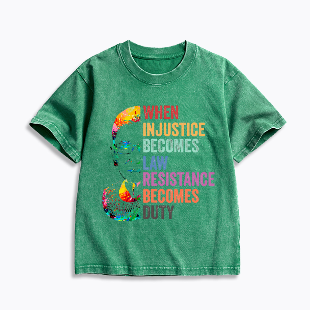 RBG When Injustice Becomes Law Resistance Becomes Duty Kids Washed T-Shirt