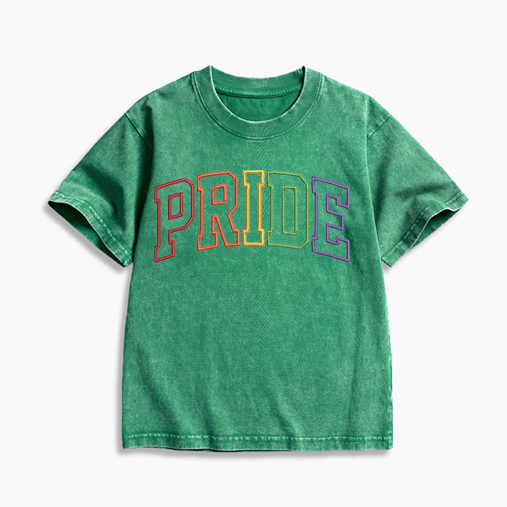 Embroidered Pride Kids Washed T-Shirt 