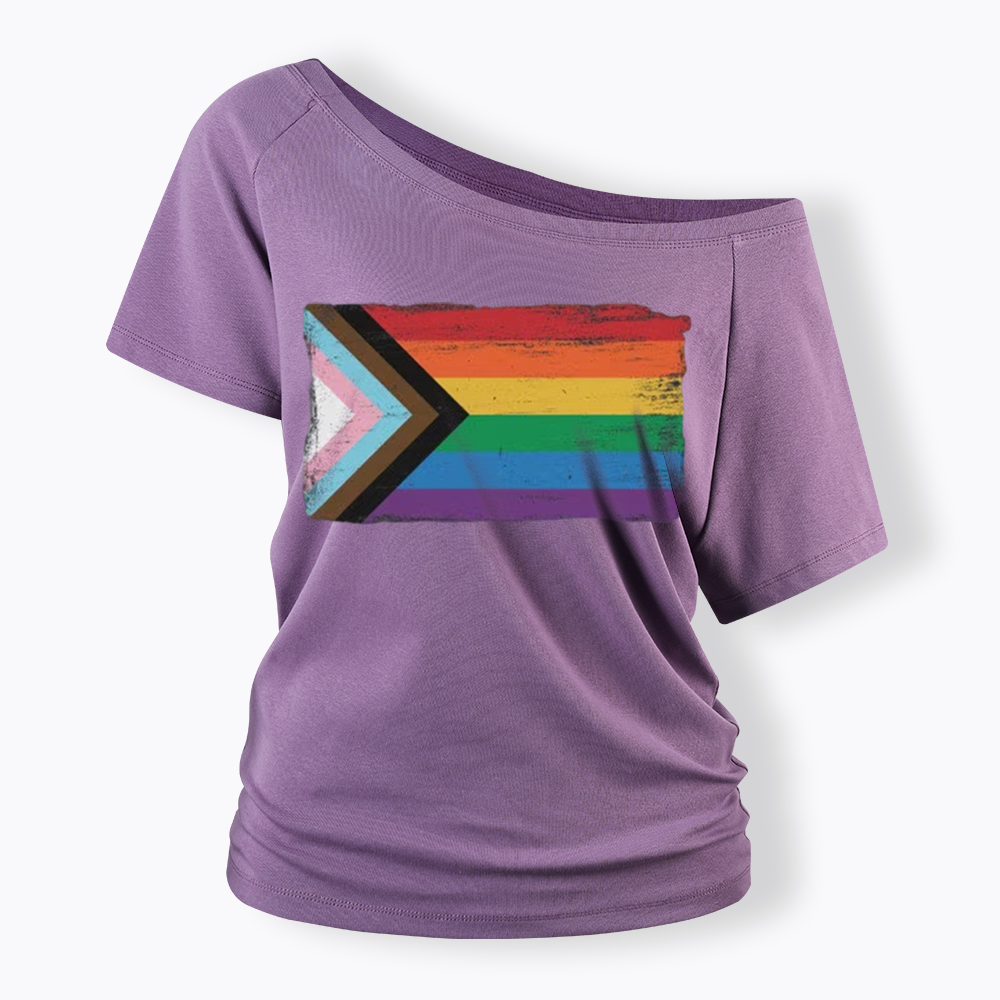 Progress Pride Flag Off Shoulder T-shirt