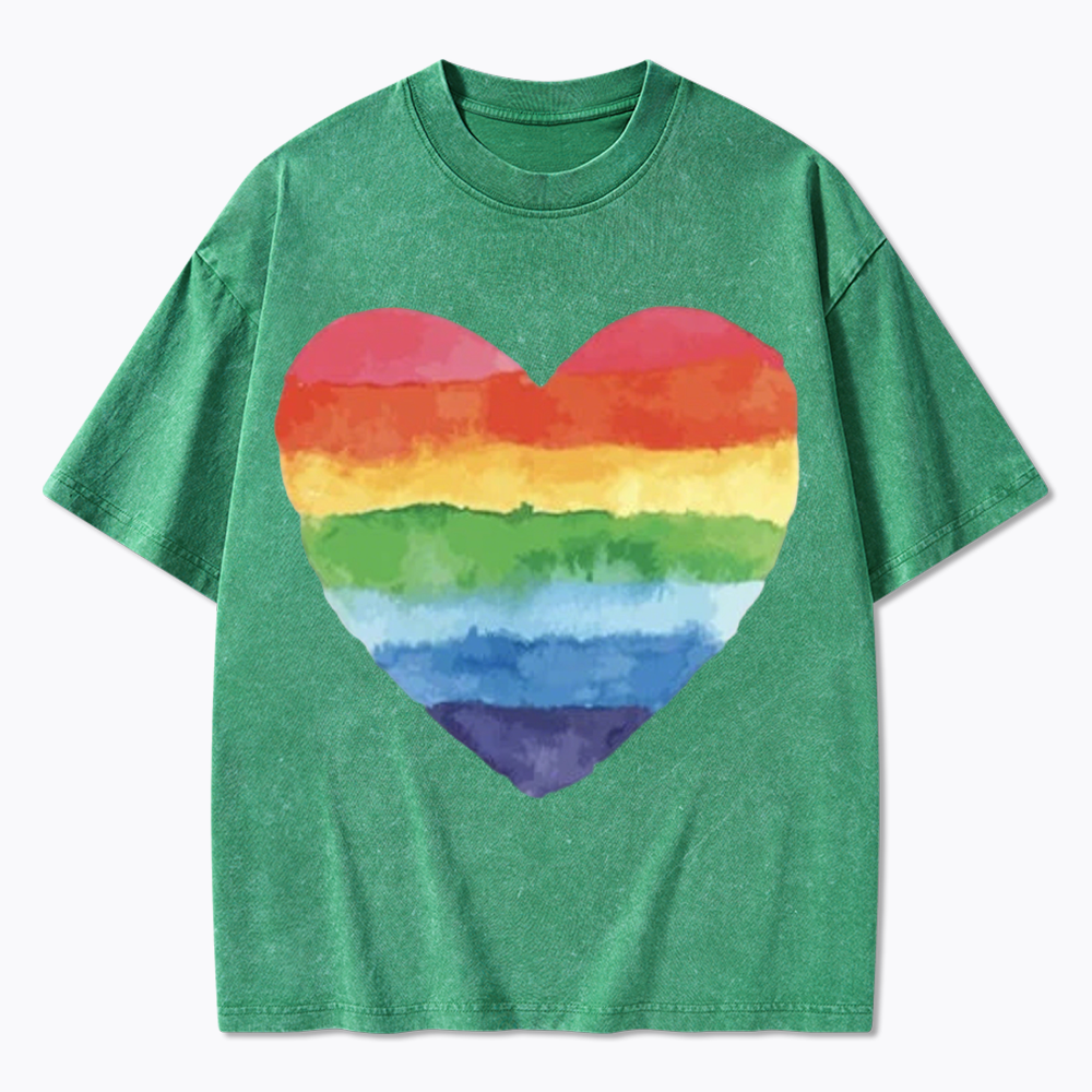 Watercolor Rainbow Heart Washed T-Shirt